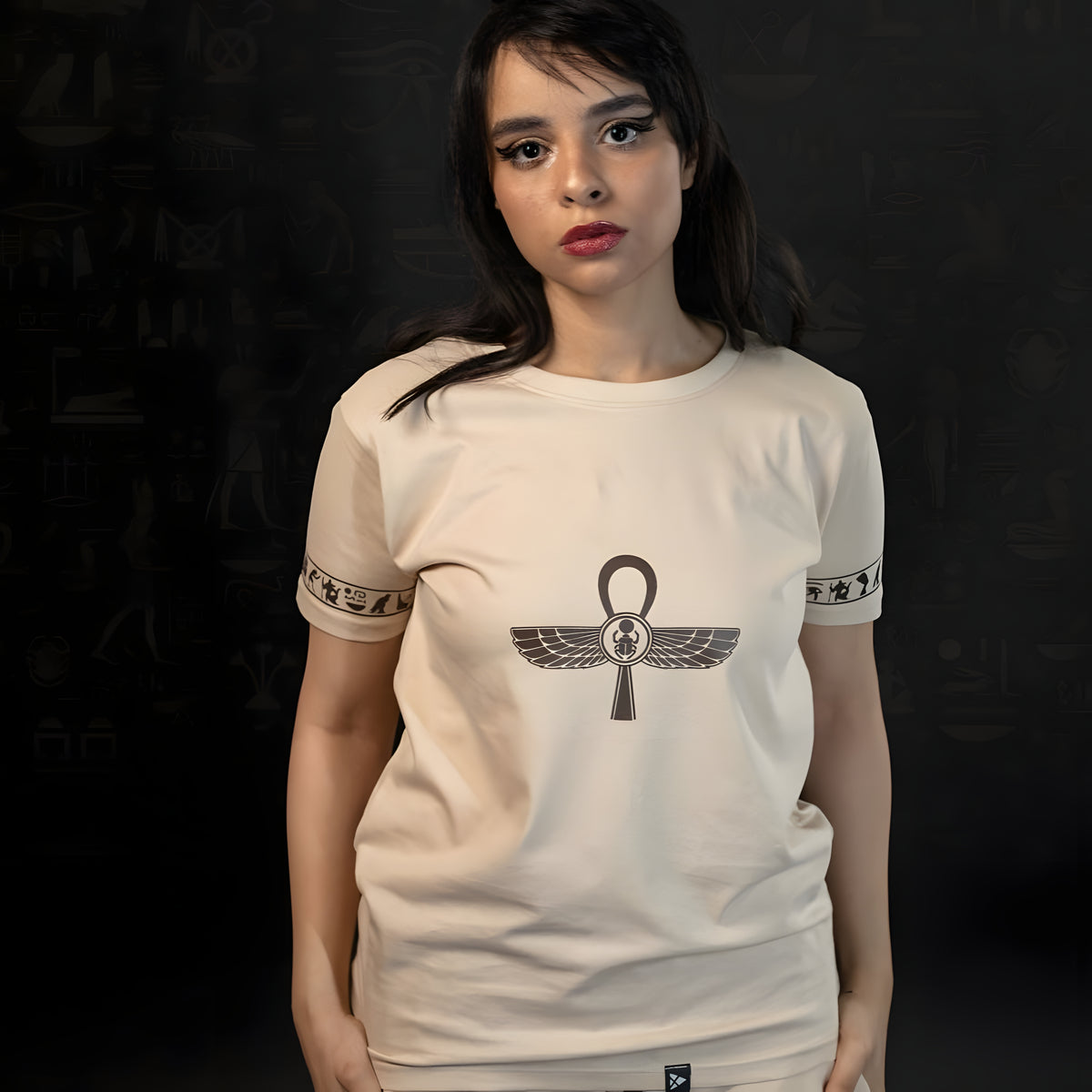 Beige Ancient Egypt T-Shirt, Ankh Design