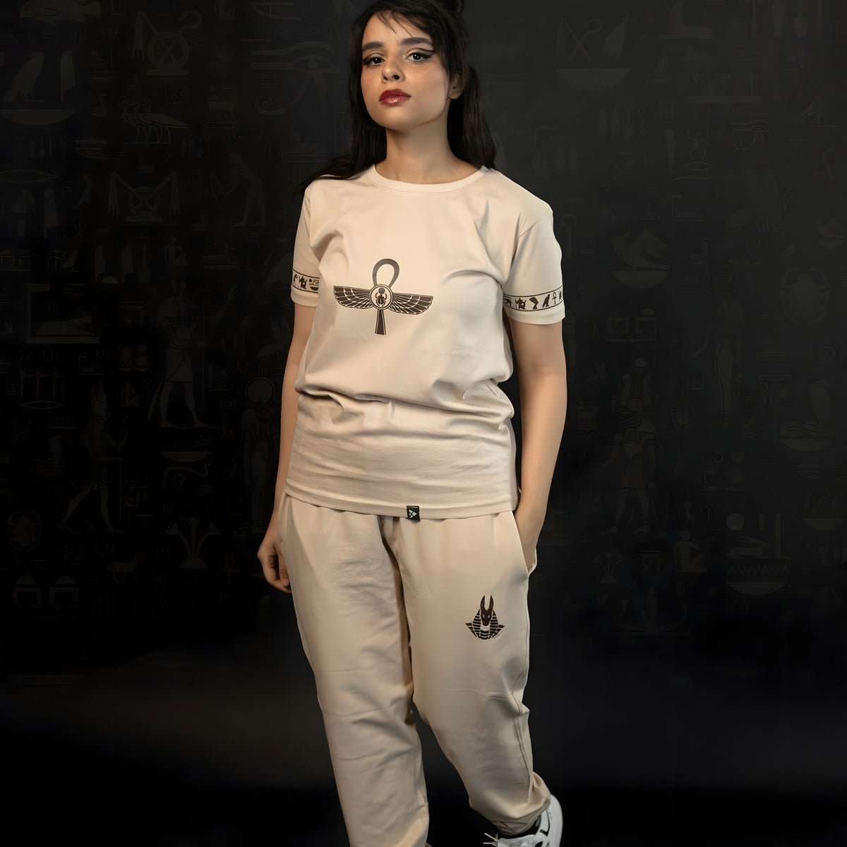 Beige Ancient Egypt T-Shirt, Ankh Design