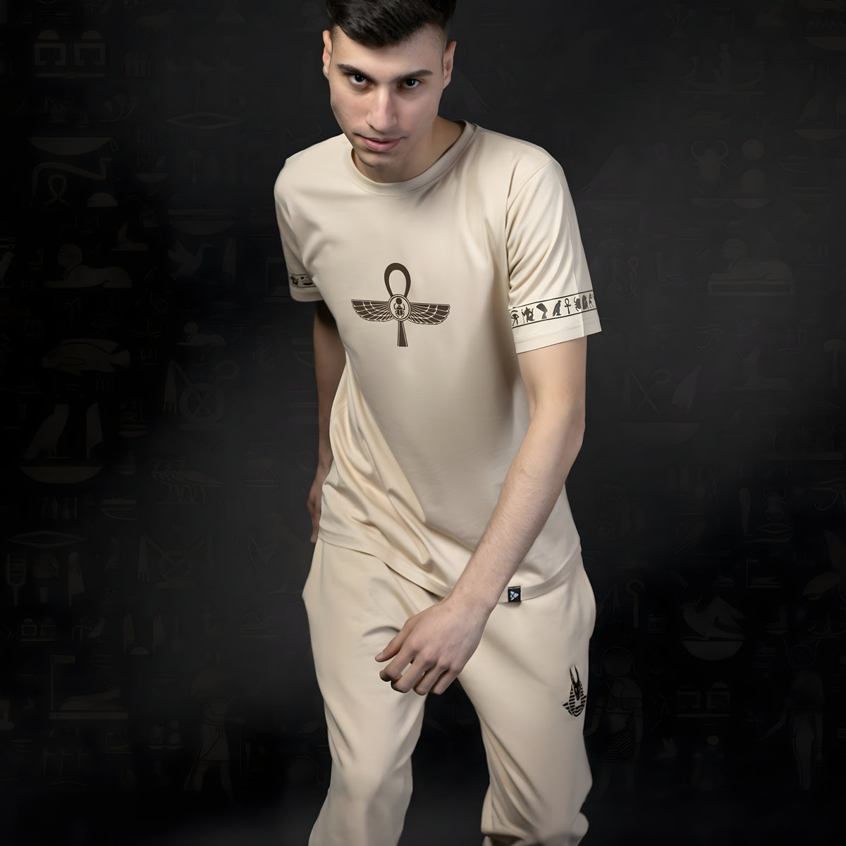 Beige Ancient Egypt T-Shirt, Ankh Design