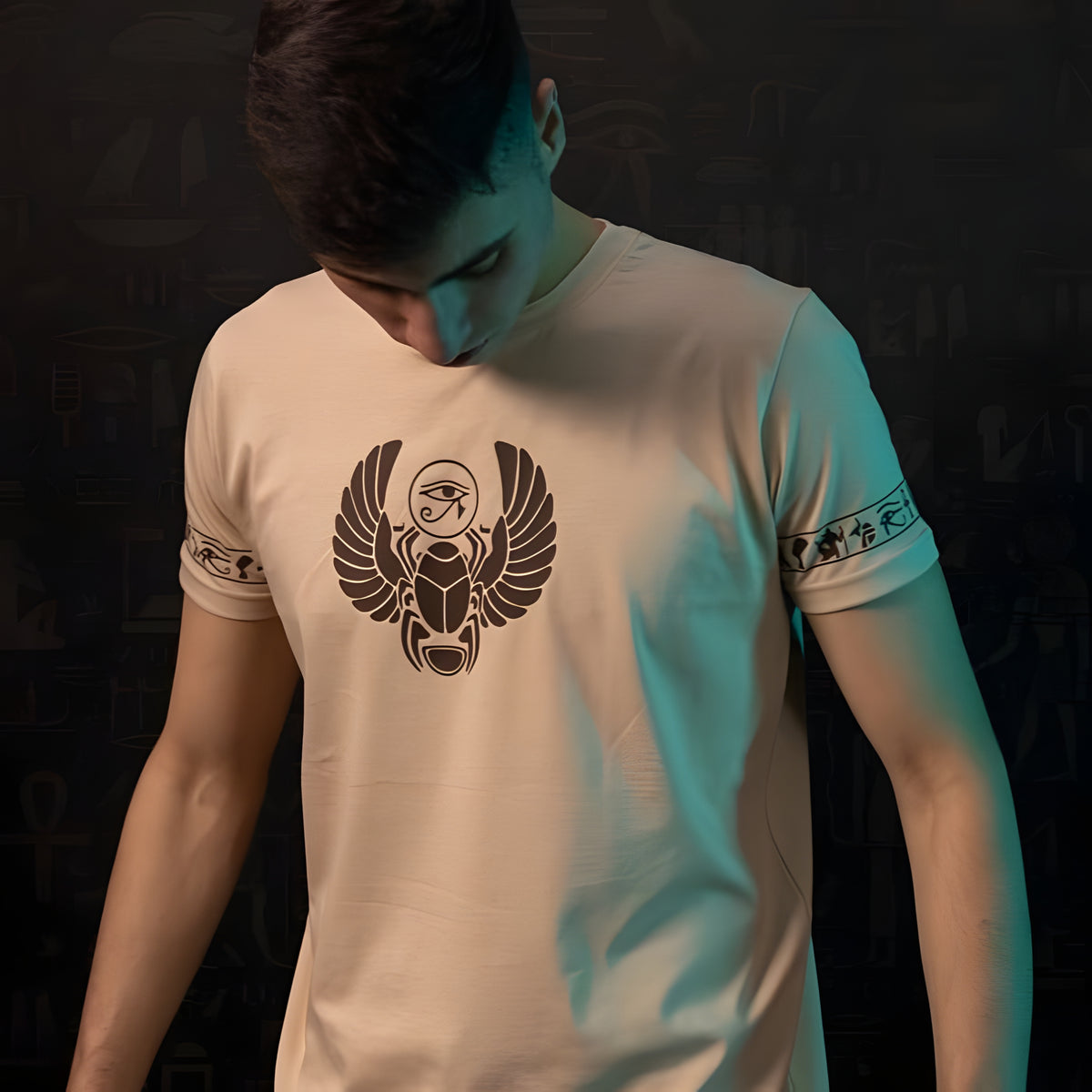Beige Ancient Egypt T-Shirt, Scarab Design