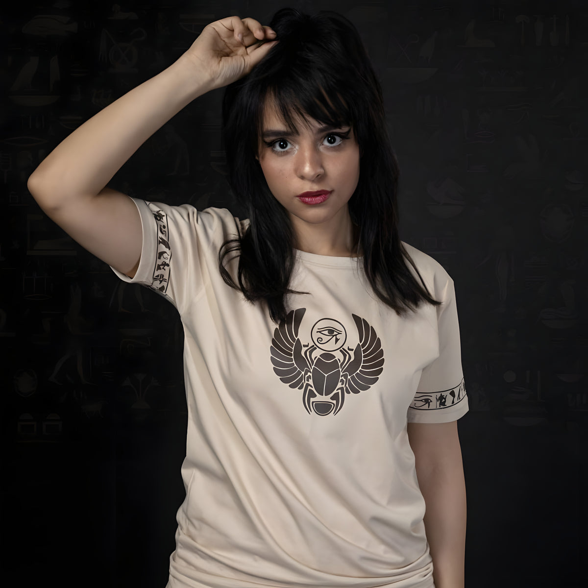Beige Ancient Egypt T-Shirt, Scarab Design