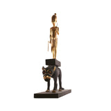 Close-up of Tutankhamun figure on leopard statue