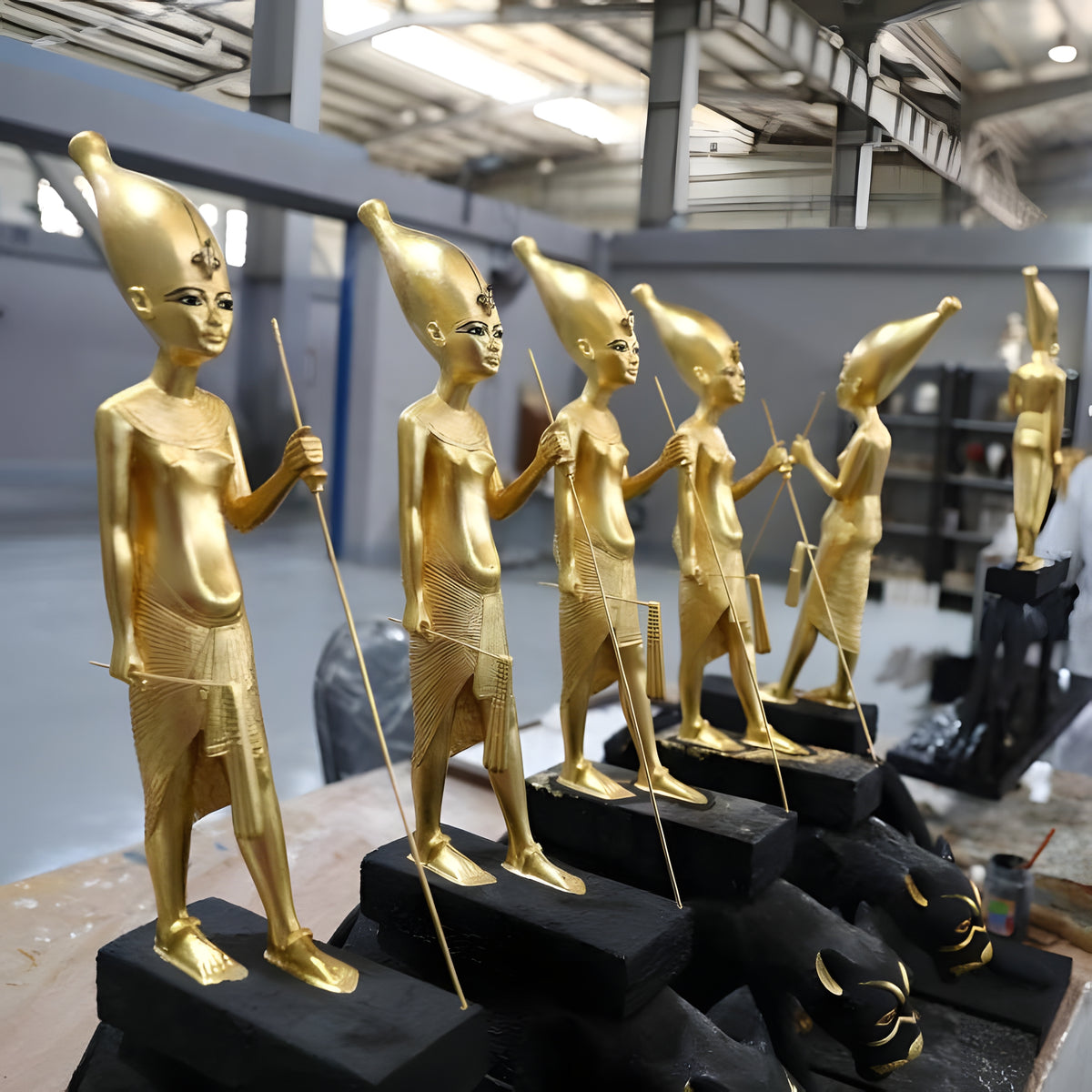 Rear view of Tutankhamun leopard statue replica