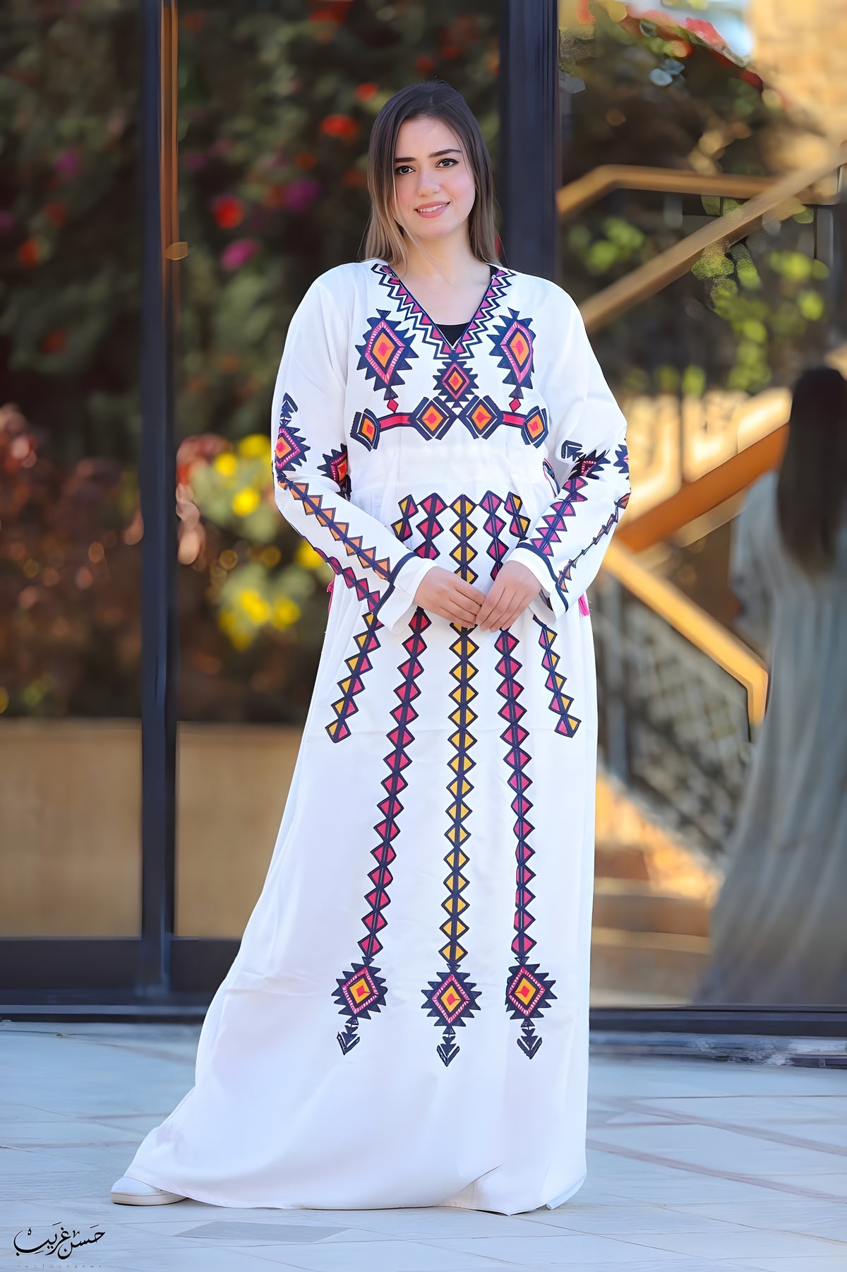 White Embroidered Caftan Dress, Egyptian Cotton