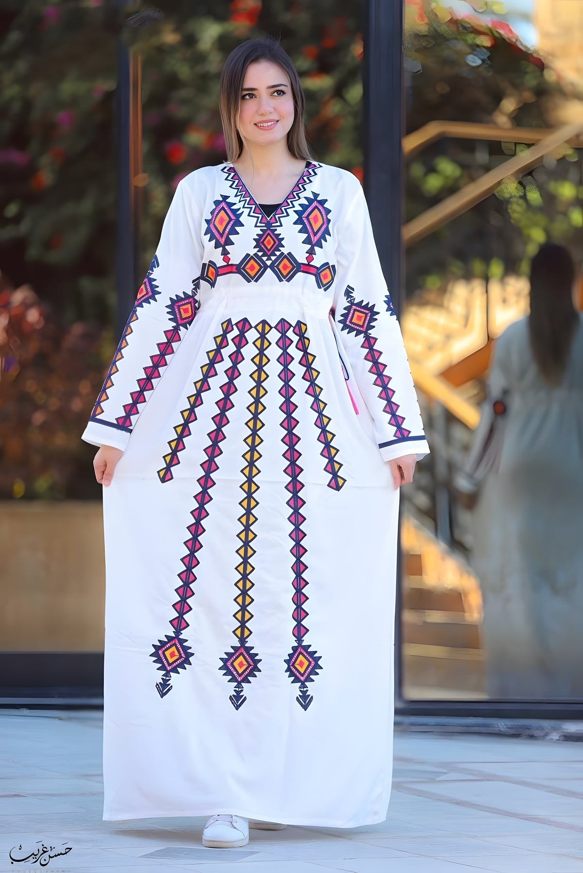 White Embroidered Caftan Dress, Egyptian Cotton