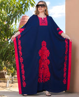 Navy Blue Butterfly-Embroidered Plus-Size Kaftan