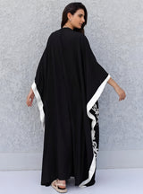 Elegant Black Plus-Size Embroidered Kaftan — Loose-Fit Bohemian Caftan