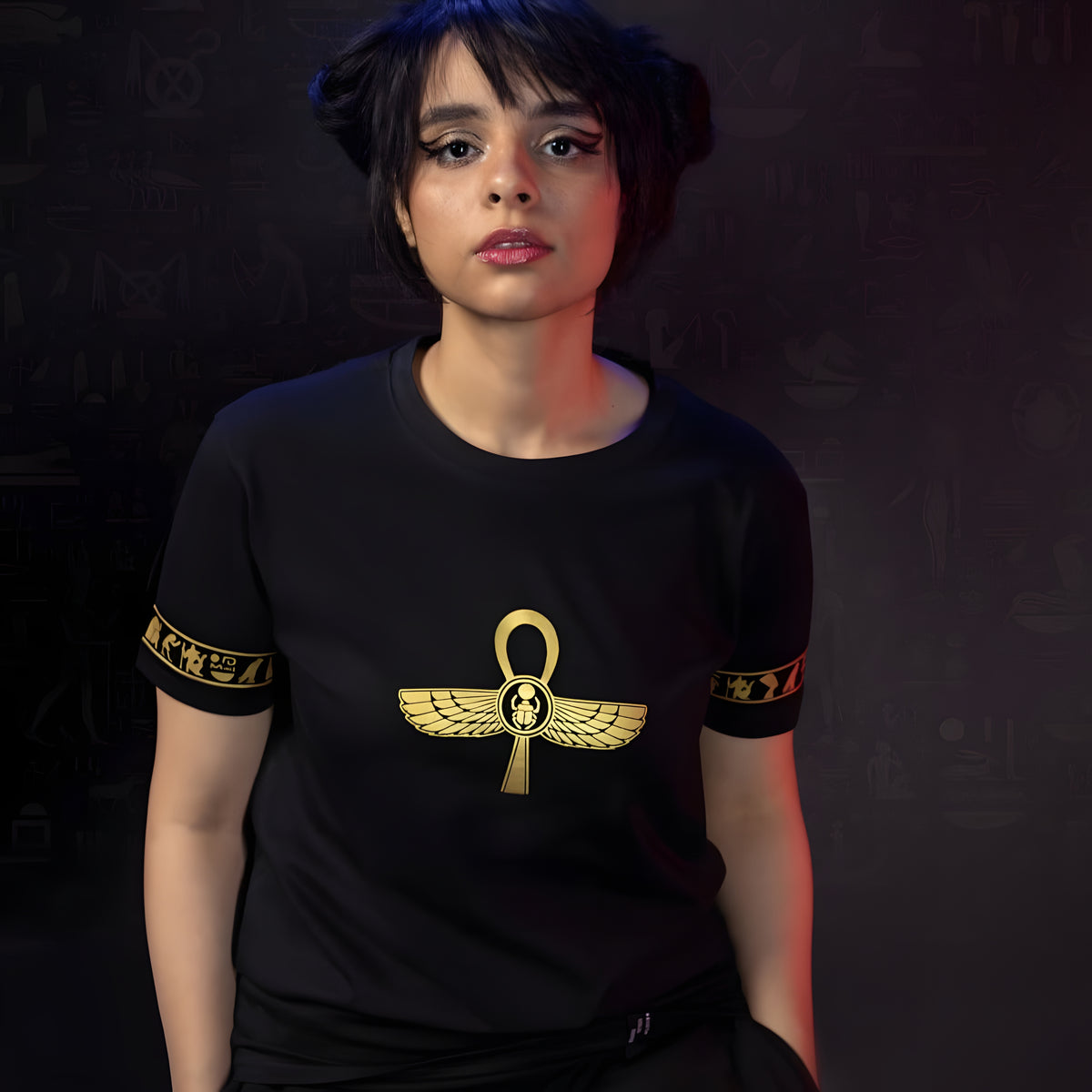 Black Ancient Egypt T-Shirt, Ankh, Hieroglyphics, Kemet Symbols