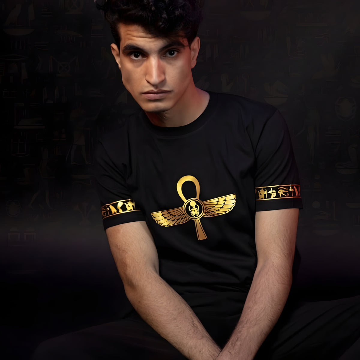 Black Ancient Egypt T-Shirt, Ankh, Hieroglyphics, Kemet Symbols