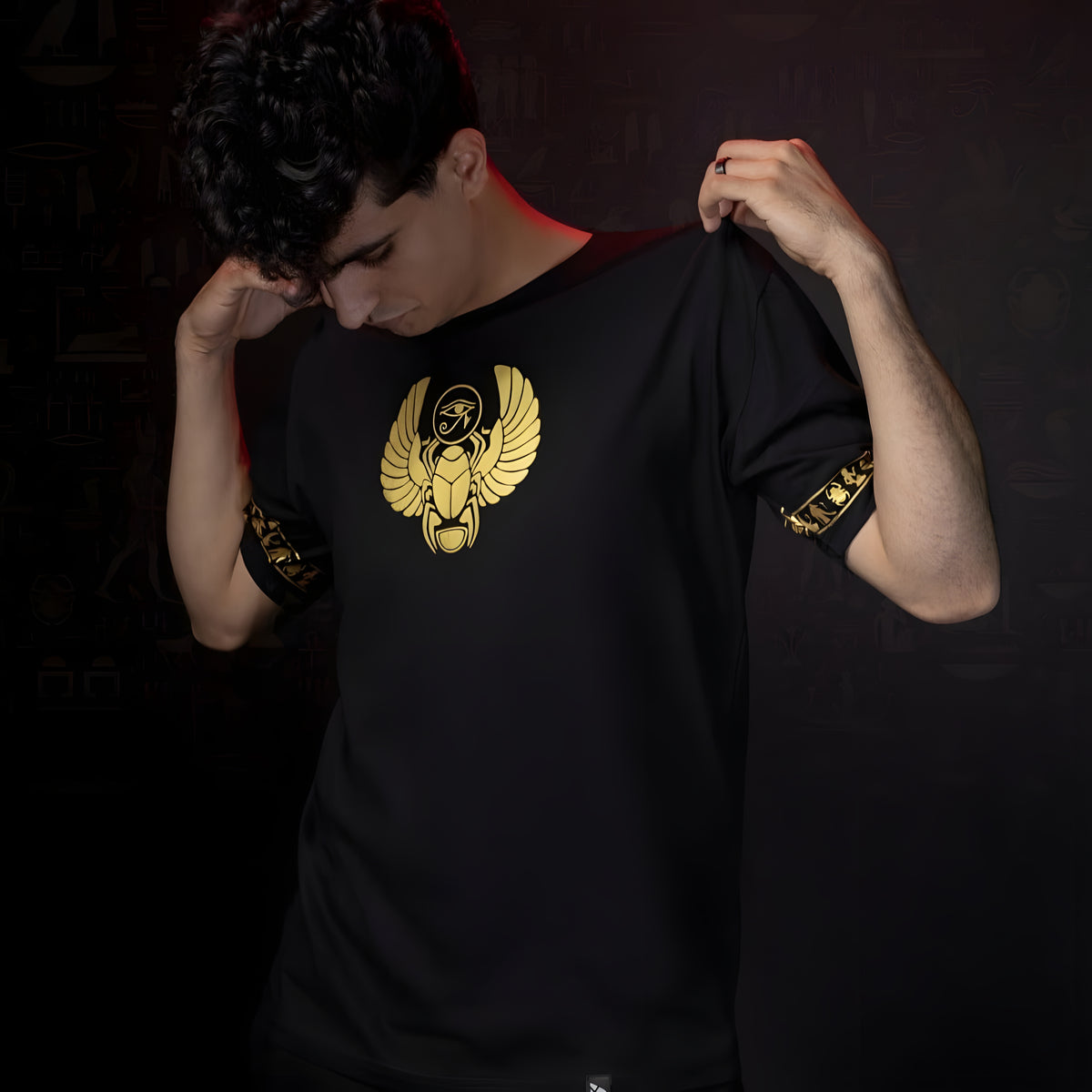 Black Ancient Egypt T-Shirt, Scarab Design