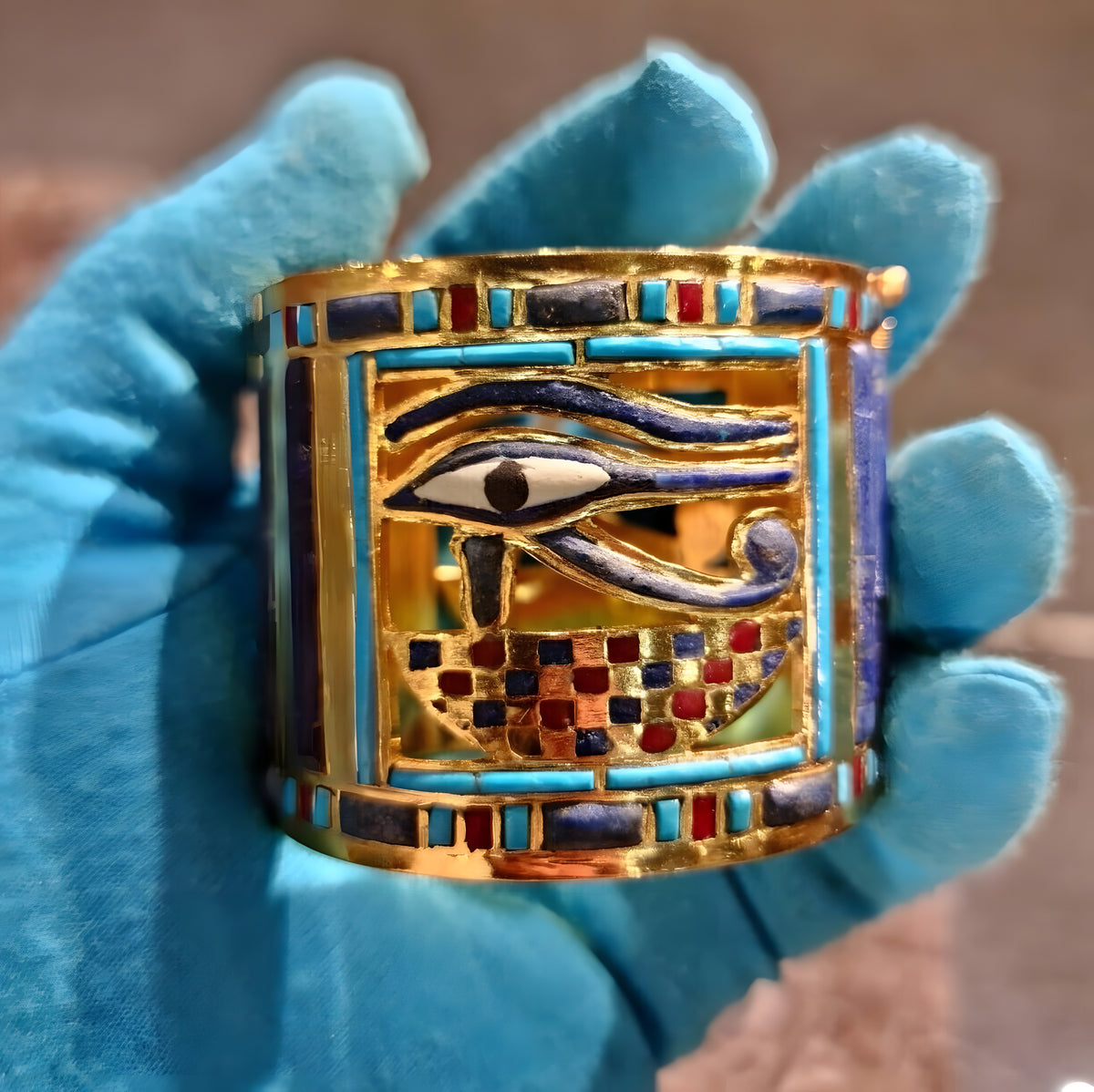 King Shoshenq II bracelet replica, 24K gold-plated brass museum reproduction