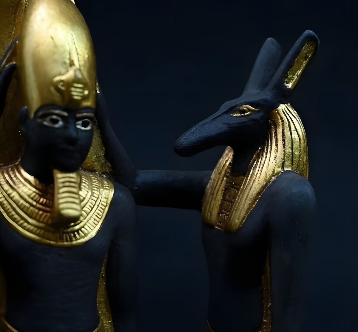 Black and Gold Statue of Ramesses III with Horus and Seth