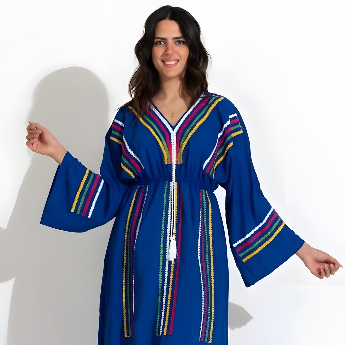 Blue Embroidered Boho Cotton Caftan