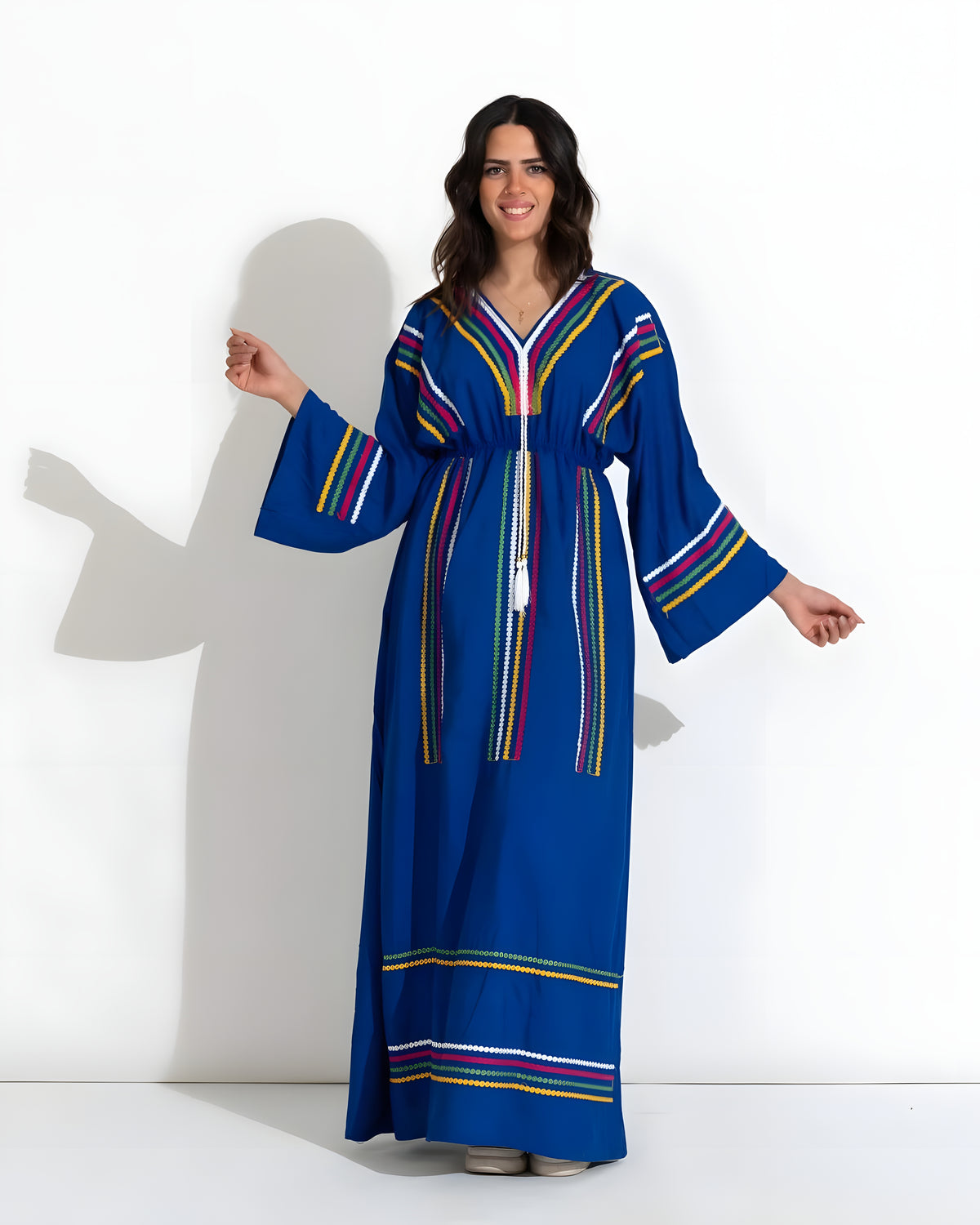 Blue Embroidered Boho Cotton Caftan