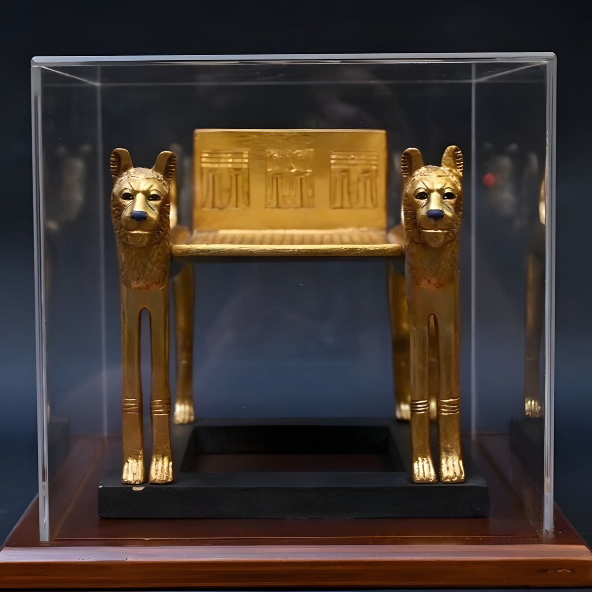 Tutankhamun lioness funerary bed replica, gilded museum reproduction