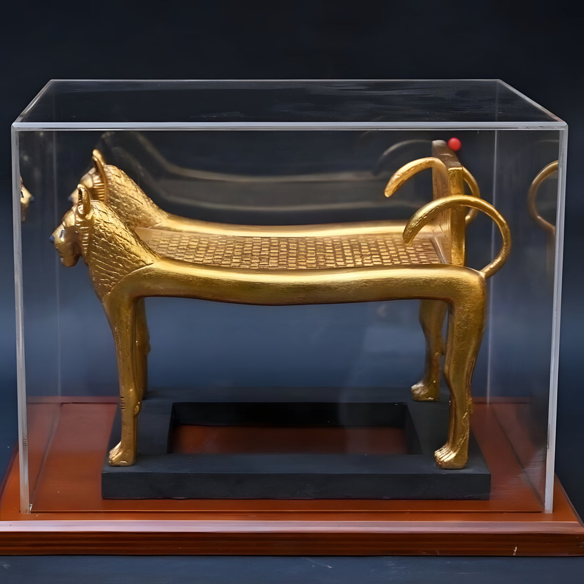 Detail of gilded finish on lioness funerary bed replica