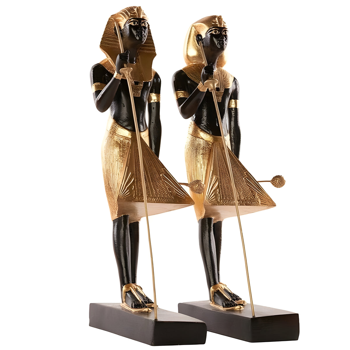Black and gold Tutankhamun guardian statue pair, museum replica