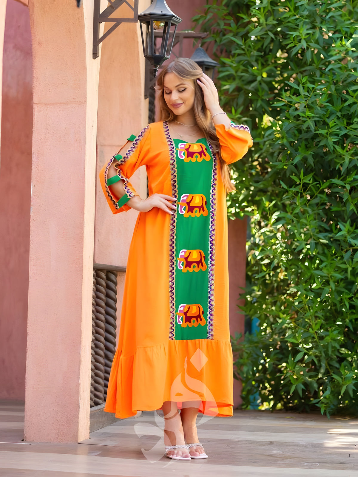 Embroidered Linen Caftan Dress