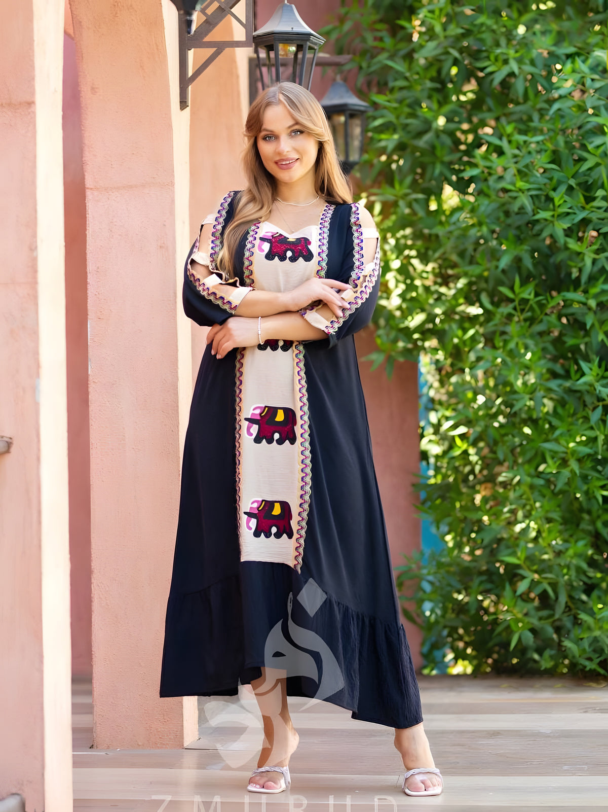 Embroidered Linen Caftan Dress