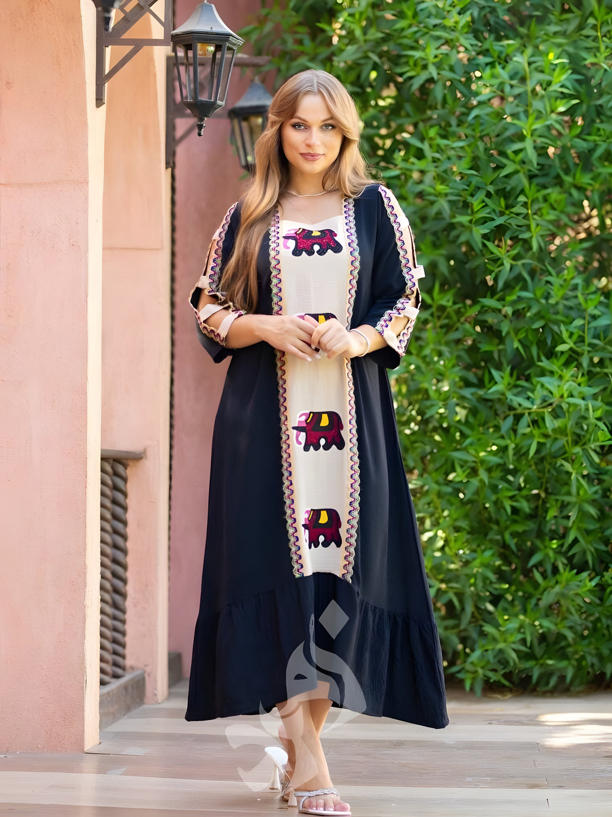 Embroidered Linen Caftan Dress