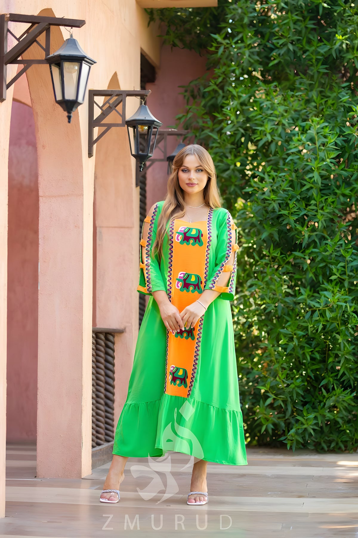 Embroidered Linen Caftan Dress