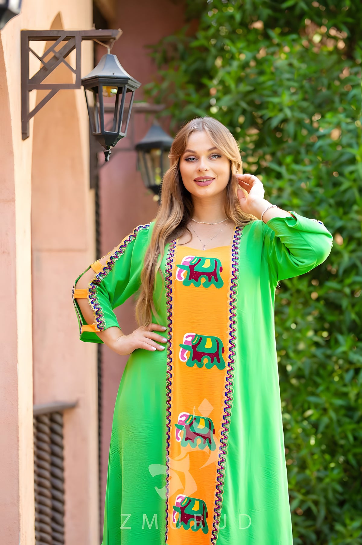 Embroidered Linen Caftan Dress