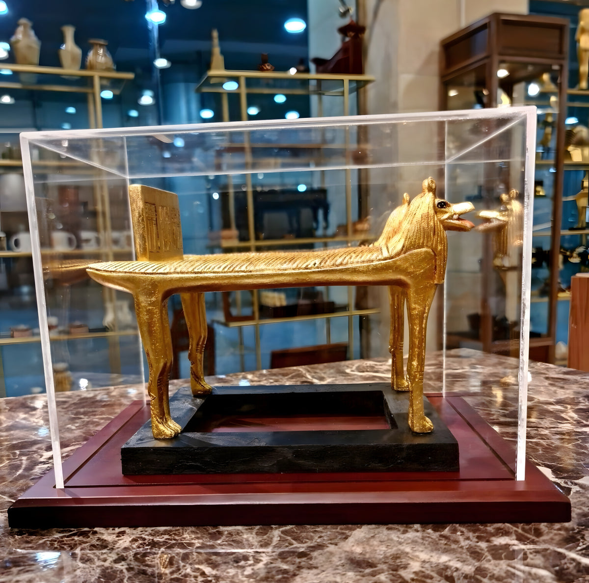 Detail of gilded finish on hippopotamus funerary bed