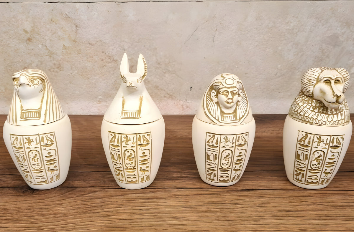 Elegant Set of 4 Handcrafted Ancient Egyptian Canopic Jars (Style 2)