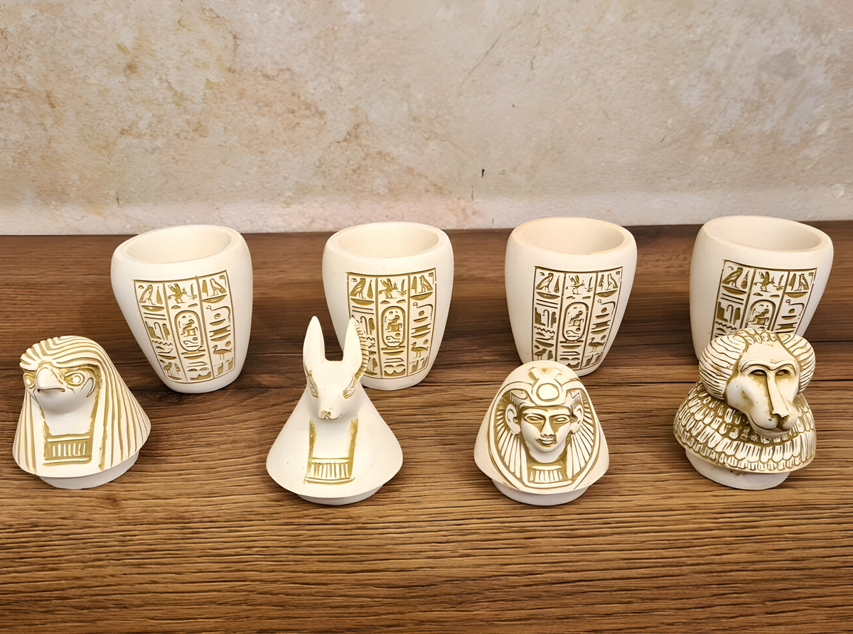 Elegant Set of 4 Handcrafted Ancient Egyptian Canopic Jars (Style 2)