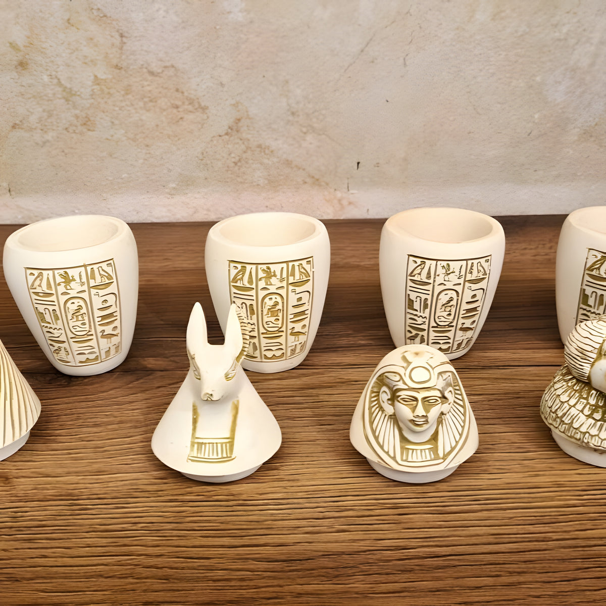 Elegant Set of 4 Handcrafted Ancient Egyptian Canopic Jars (Style 2)