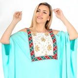 Aqua Embroidered Egyptian Cotton Caftan