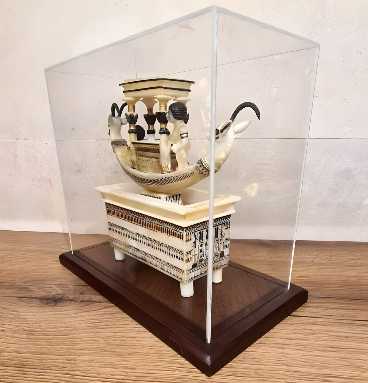 Alabaster ritual basin replica with plexiglass protective cover