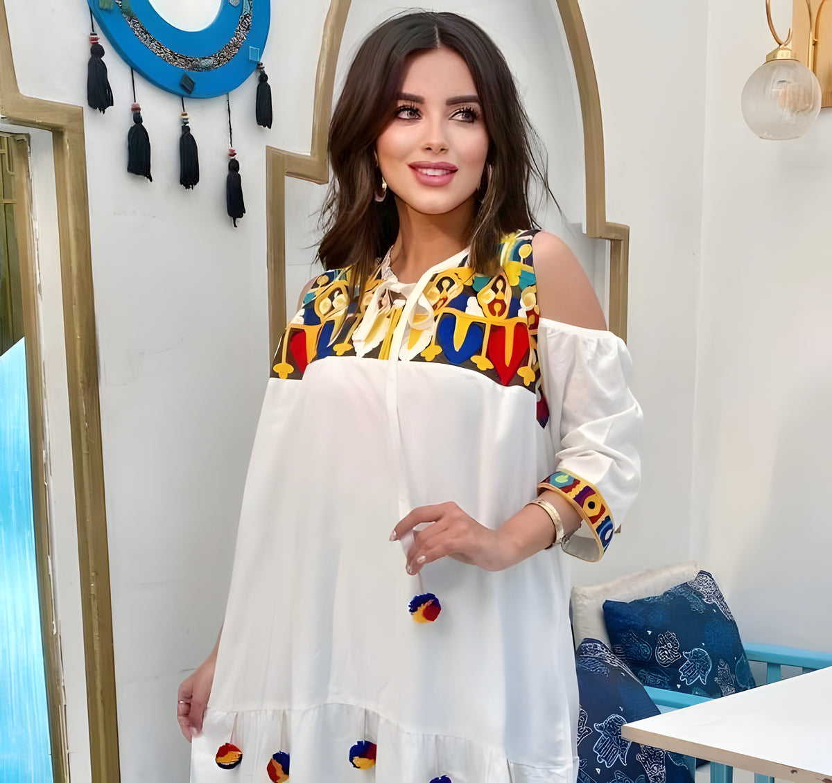 White Embroidered Cotton Caftan