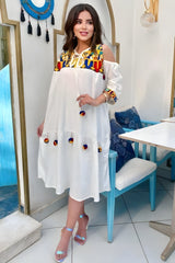 White Embroidered Cotton Caftan