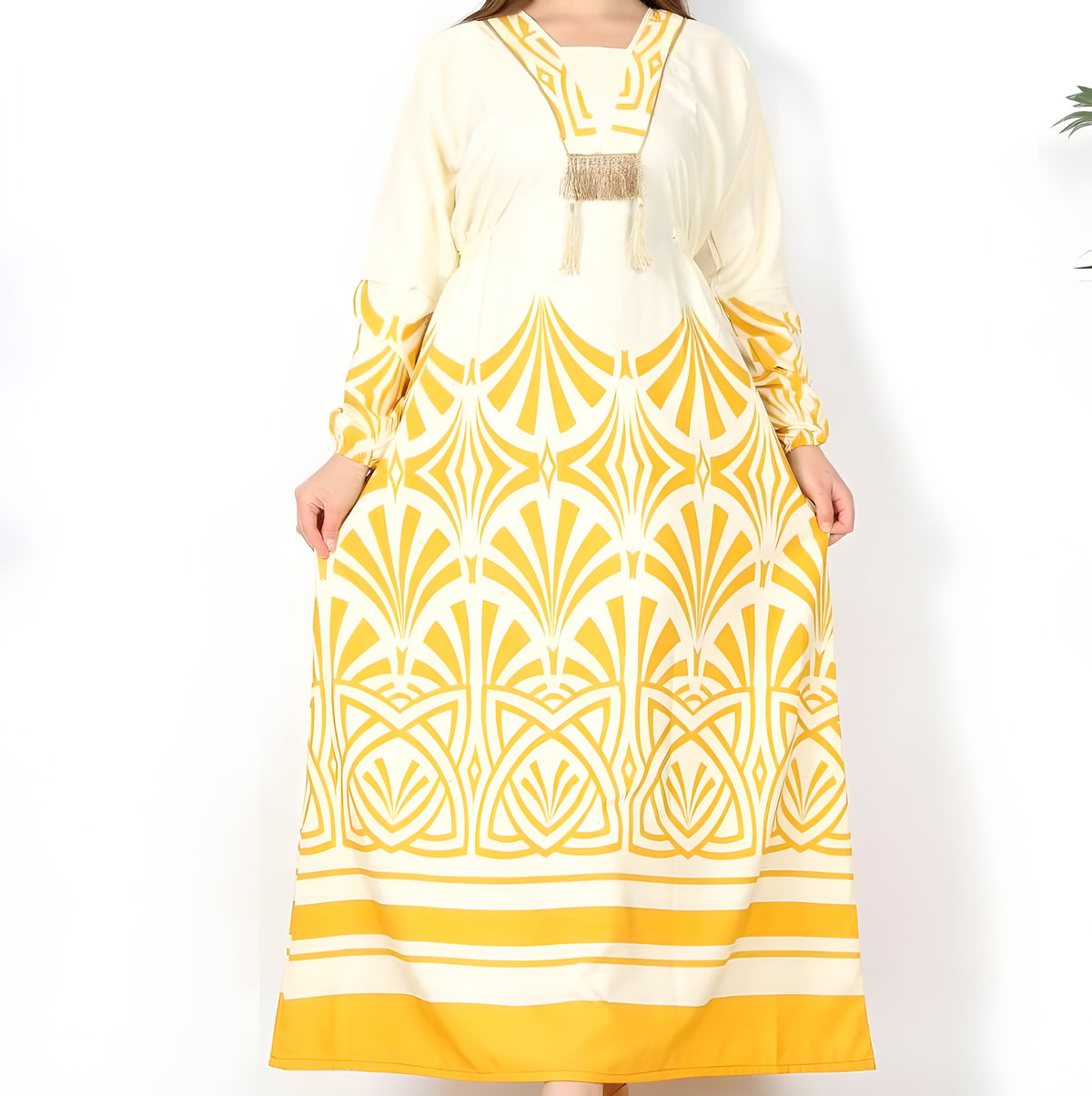 Yellow Printed Cotton Caftan