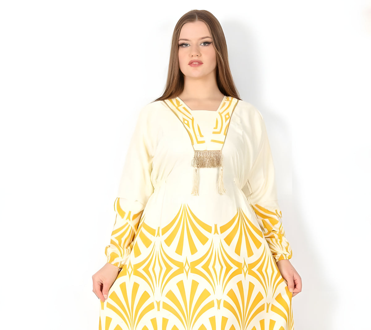 Yellow Printed Cotton Caftan