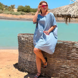Multicolor Lotus-Embroidered Kaftan Dress, One-Size Egyptian Cotton