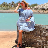 Multicolor Lotus-Embroidered Kaftan Dress, One-Size Egyptian Cotton