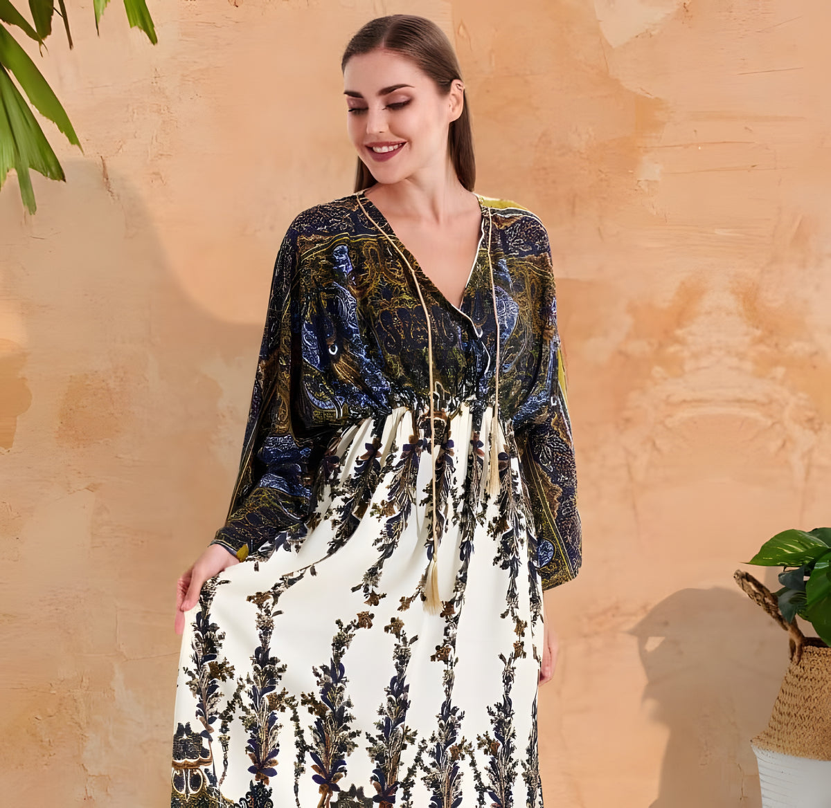 Multicolor Bohemian Egyptian Cotton Dress, Single-Size Medium
