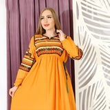 Orange Embroidered Kaftan Maxi Dress, Egyptian Cotton