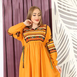 Orange Embroidered Kaftan Maxi Dress, Egyptian Cotton