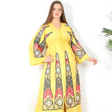 Yellow Embroidered Caftan Dress, Egyptian Cotton