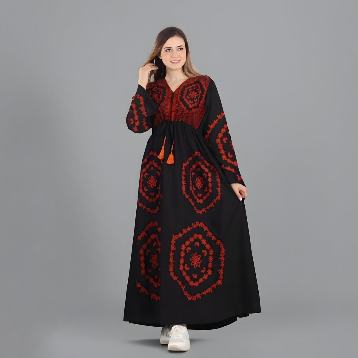 Black Embroidered Caftan Dress, Egyptian Cotton