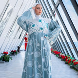 Aqua Embroidered Caftan Dress, Egyptian Cotton