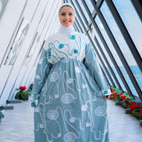 Aqua Embroidered Caftan Dress, Egyptian Cotton