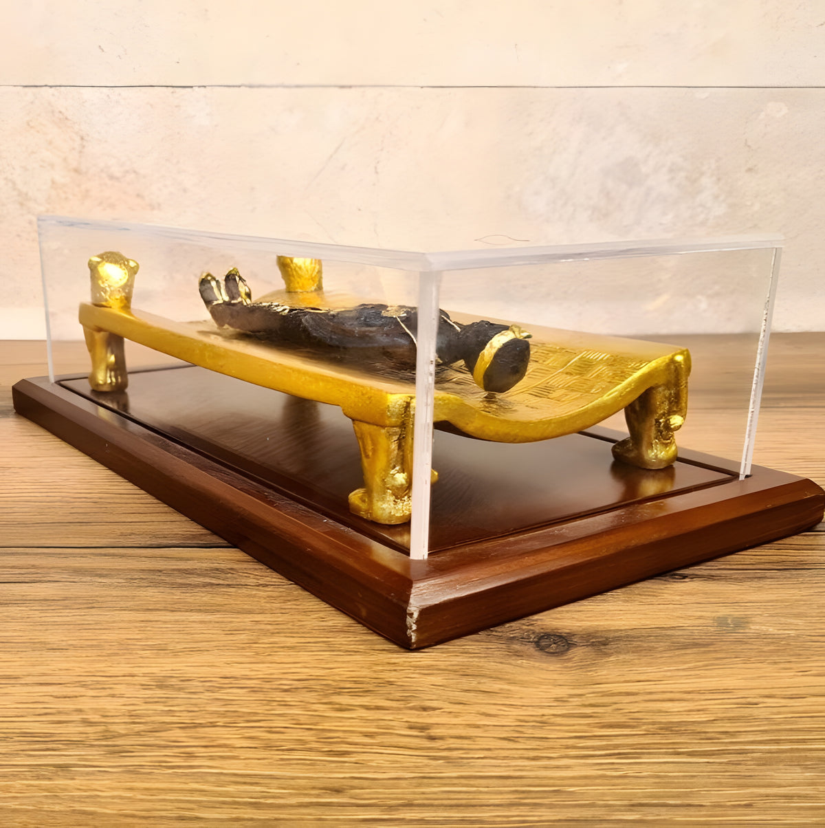 Egyptian Mummy Displayed on Lion-Form Mummification Bed