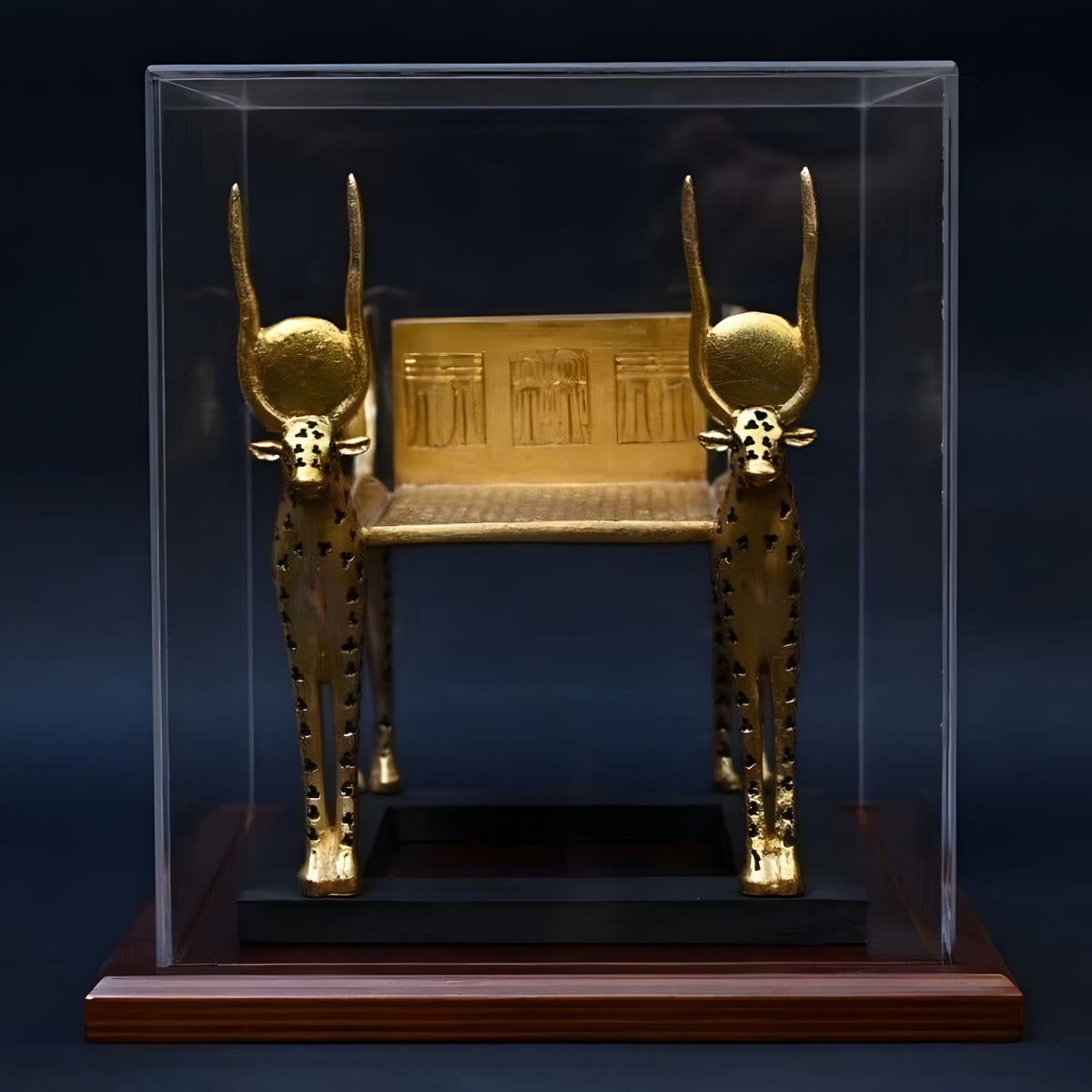 Tutankhamun Mehet-Weret funerary bed replica, gilded museum reproduction