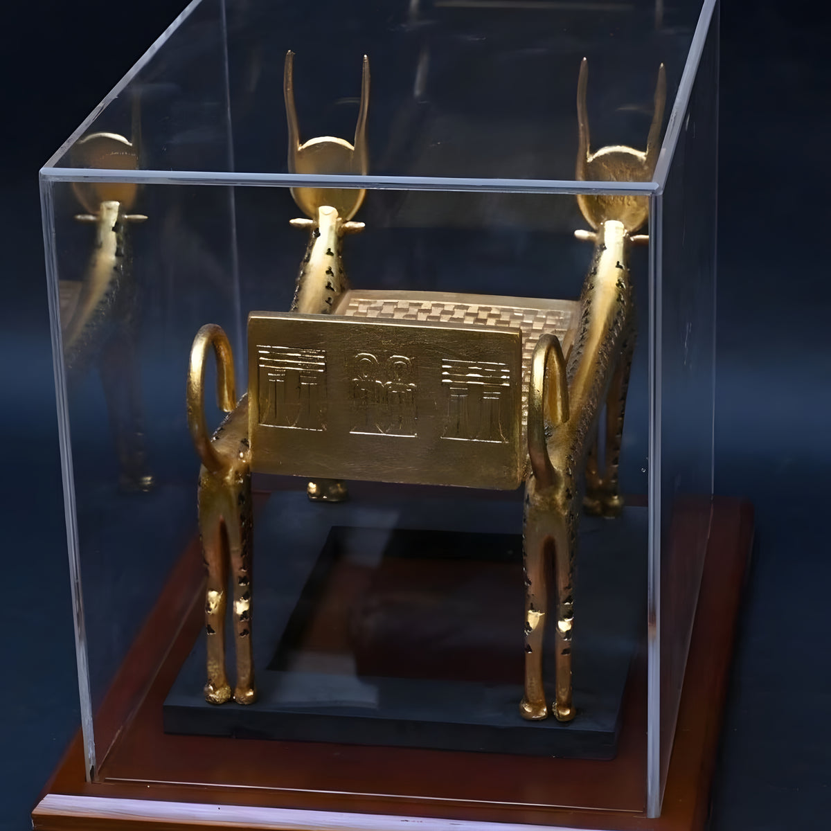 Angled view of Mehet-Weret funerary bed craftsmanship