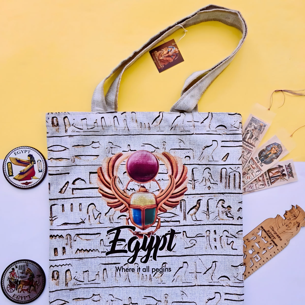 Ancient Egyptian Scarab Handmade Tote Bag
