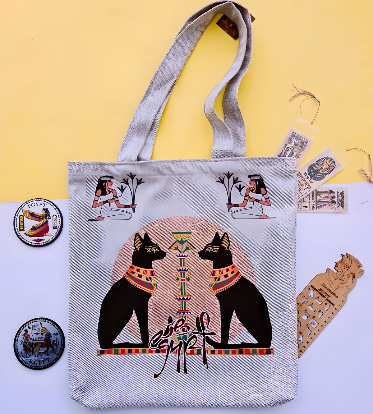Ancient Egyptian Goddess Bastet Handmade Tote Bag
